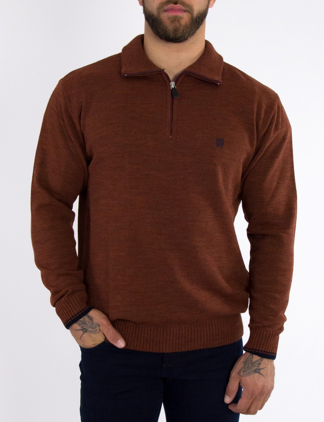 Ανδρικό εκάι πουλόβερ μονόχρωμο με γιακά Darious 18566Y φωτογραφία